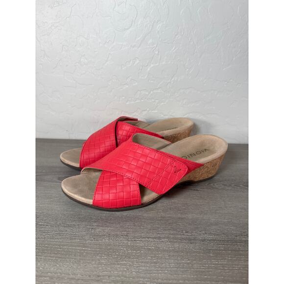 Vionic Women's Leticia Poppy Color Leather Slip On Wedge Sandals Size 7.5 - Picture 1 of 8